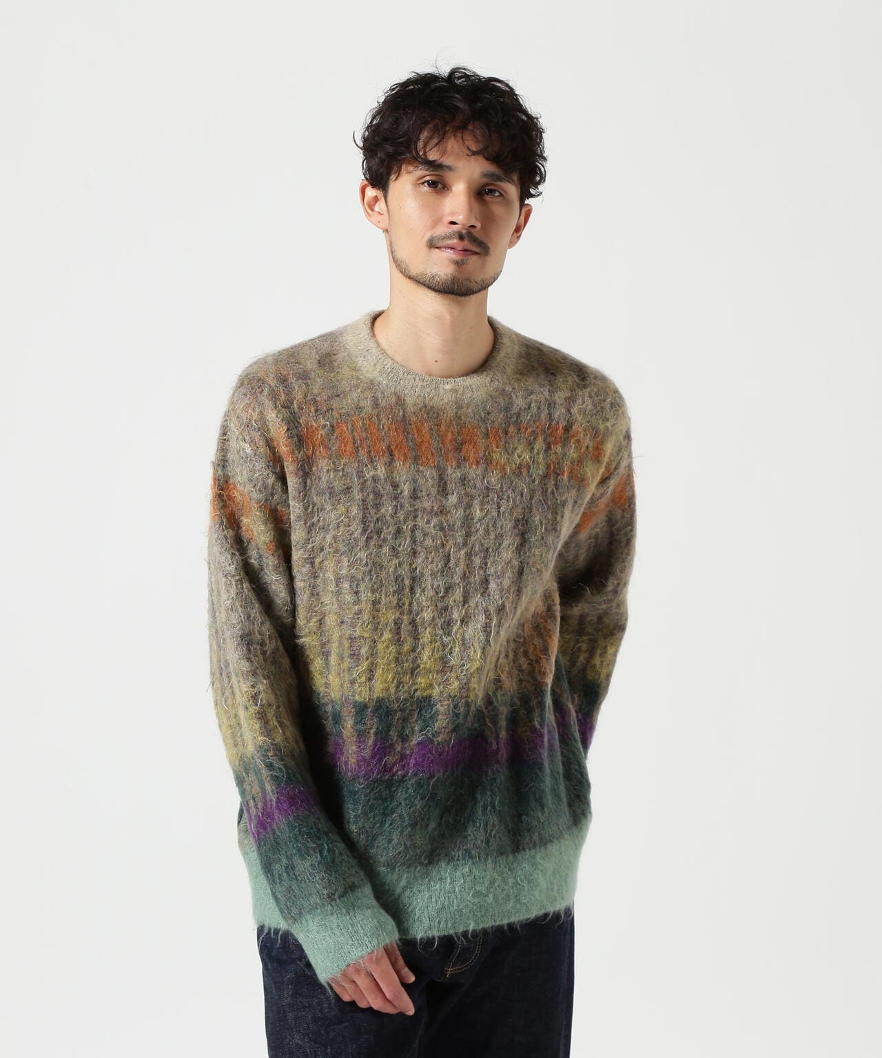 YOKE/ヨーク/KID MOHAIR WOOL BRUSHED TREE JAQUARD SWEATER