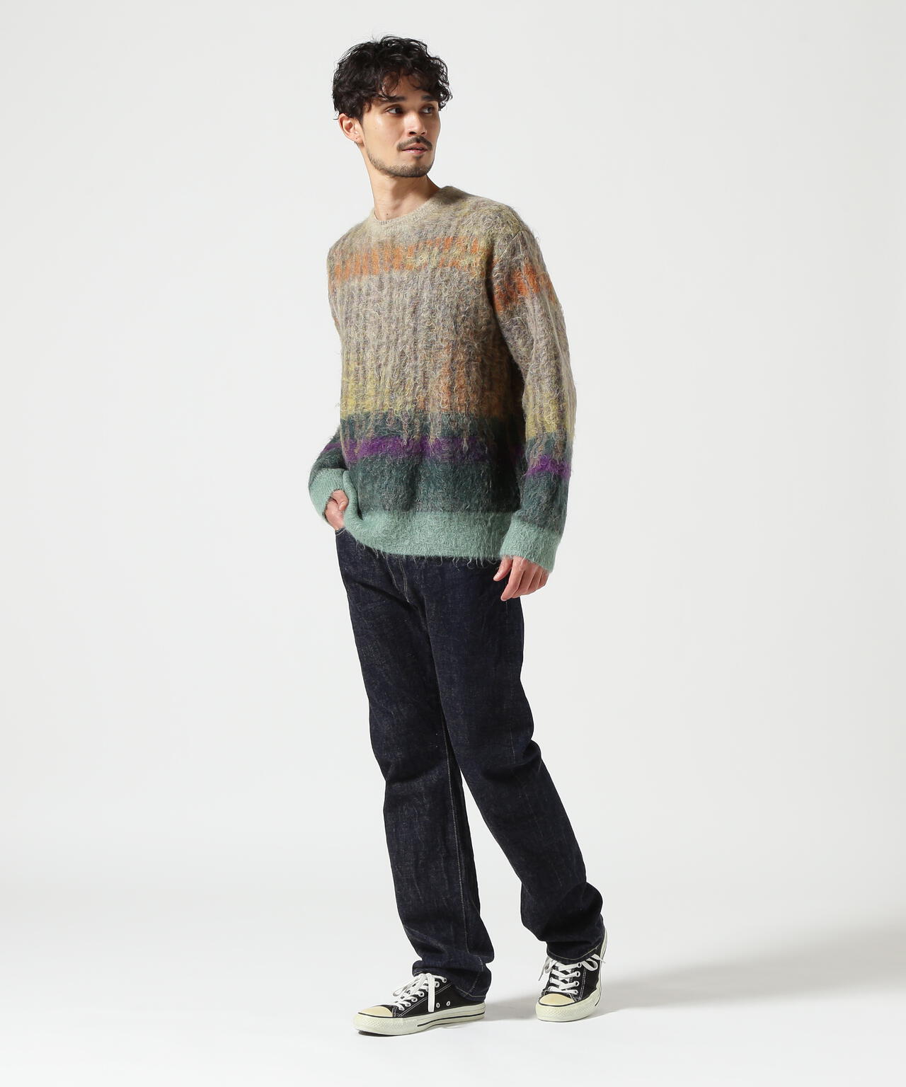 YOKE/ヨーク/KID MOHAIR WOOL BRUSHED TREE JAQUARD SWEATER