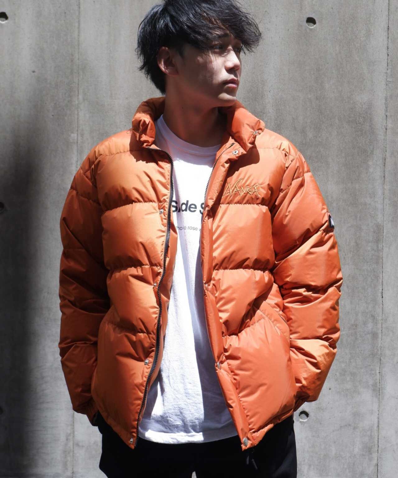 ダウンパーカードローコードNANGA ダウンジャケット ロゴ【44】オレンジ
