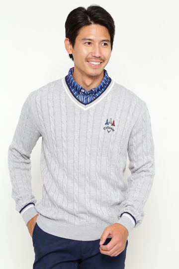 【石川プロ着用】ケーブルVネックニット(MENS)