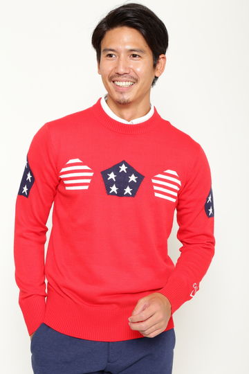 アメリカ柄クルーネックニット (MENS)