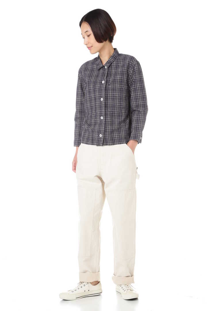 OFFSET CHECK COTTON LINEN