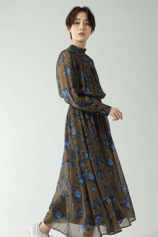 Rose Bud 花柄スタンドネックワンピース ブラウン カーキ 公式通販 レディースファッションのrose Bud Online Store