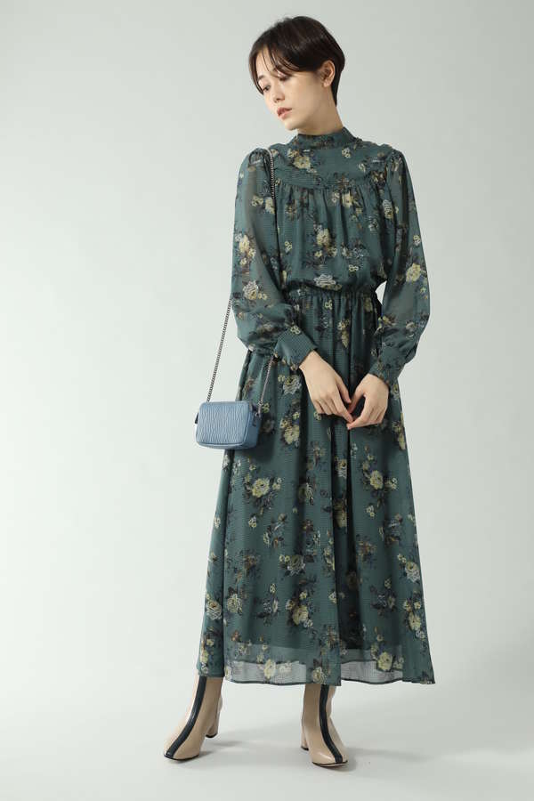 Rose Bud 花柄スタンドネックワンピース ブラウン カーキ 公式通販 レディースファッションのrose Bud Online Store