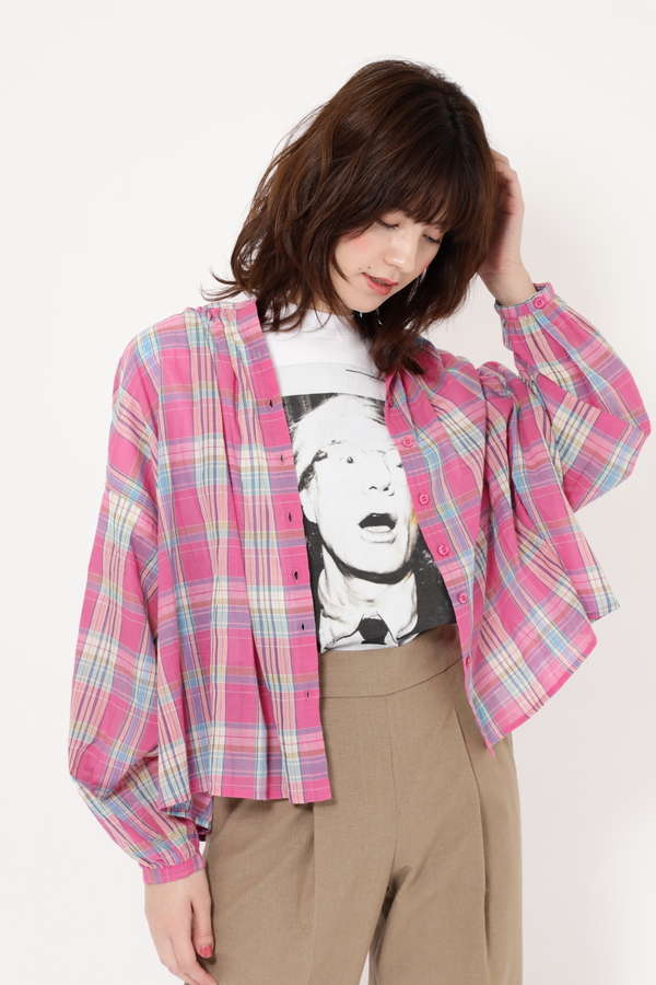 Charlie Joe ノーカラーチェックシャツ Rose Bud Online Store Charlie Joe ノーカラーチェックシャツ Rose Bud Online Store