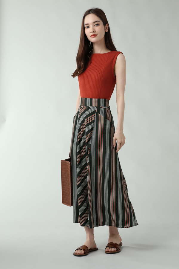 P P マルチストライプスカート ブラウン グリーン 公式通販 レディースファッションのrose Bud Online Store