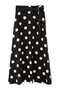 ドットプリントサテンベルト付スカート