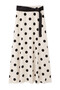 ドットプリントサテンベルト付スカート