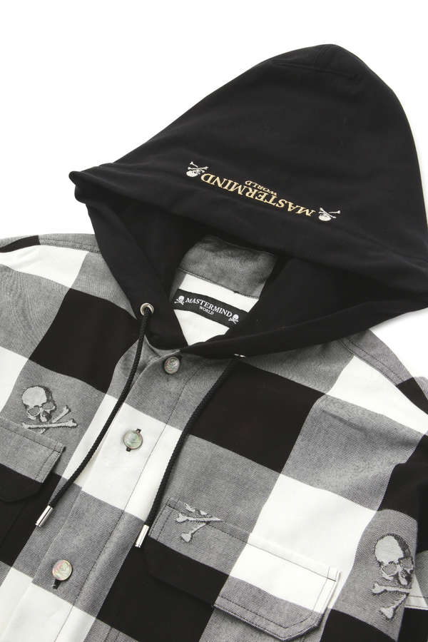 red and black check hooded shirt